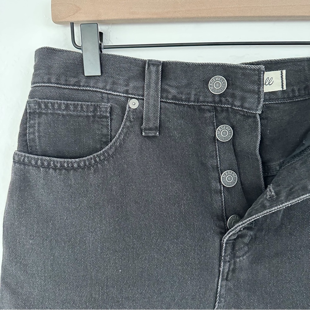 Madewell High Waist Button Front Rigid Denim A-Line Skirt Black Lunar | 28 - Picture 4 of 13